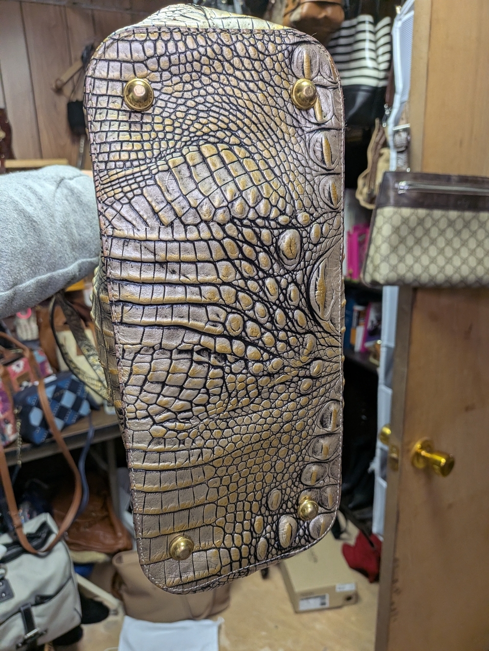 Brahmin Gold and Black Croc-Embossed Leather Tote with Tassel - Picture 5 of 5